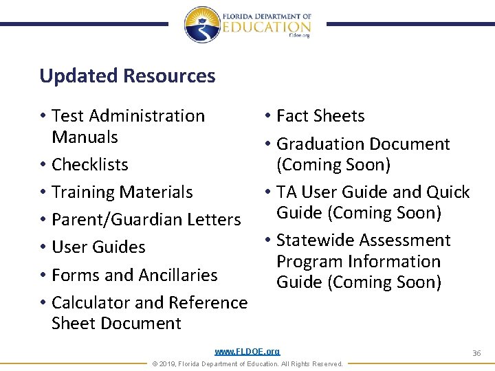 Updated Resources • Test Administration Manuals • Checklists • Training Materials • Parent/Guardian Letters Updated Resources • Test Administration Manuals • Checklists • Training Materials • Parent/Guardian Letters