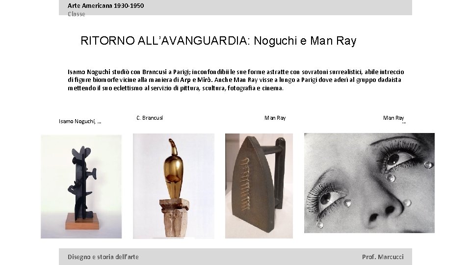 Arte Americana 1930 -1950 Classe RITORNO ALL’AVANGUARDIA: Noguchi e Man Ray Isamo Noguchi studiò