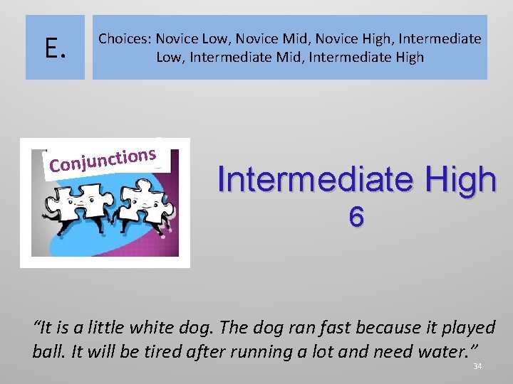 E. Choices: Novice Low, Novice Mid, Novice High, Intermediate Low, Intermediate Mid, Intermediate High