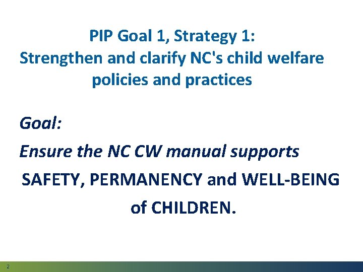 PIP Goal 1, Strategy 1: Strengthen and clarify NC's child welfare policies and practices