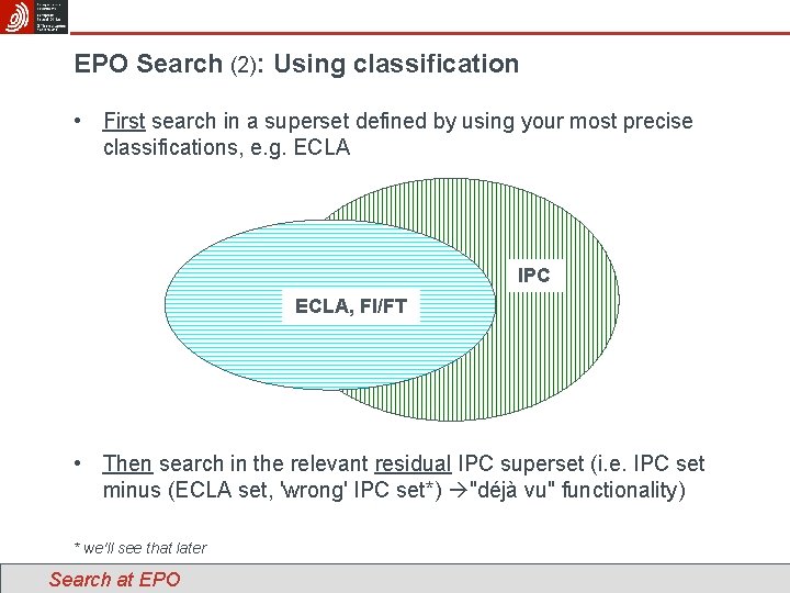 EPO Search (2): Using classification • First search in a superset defined by using