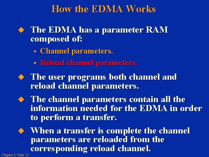 How the EDMA Works The EDMA has a parameter RAM composed of: Chapter 5,