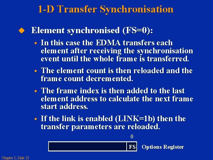 1 -D Transfer Synchronisation Element synchronised (FS=0): In this case the EDMA transfers each