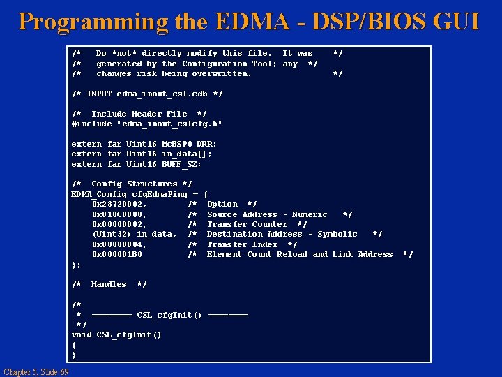 Programming the EDMA - DSP/BIOS GUI /* /* /* Do *not* directly modify this