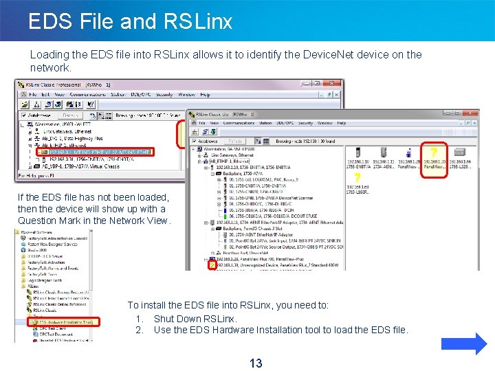 EDS File and RSLinx Loading the EDS file into RSLinx allows it to identify