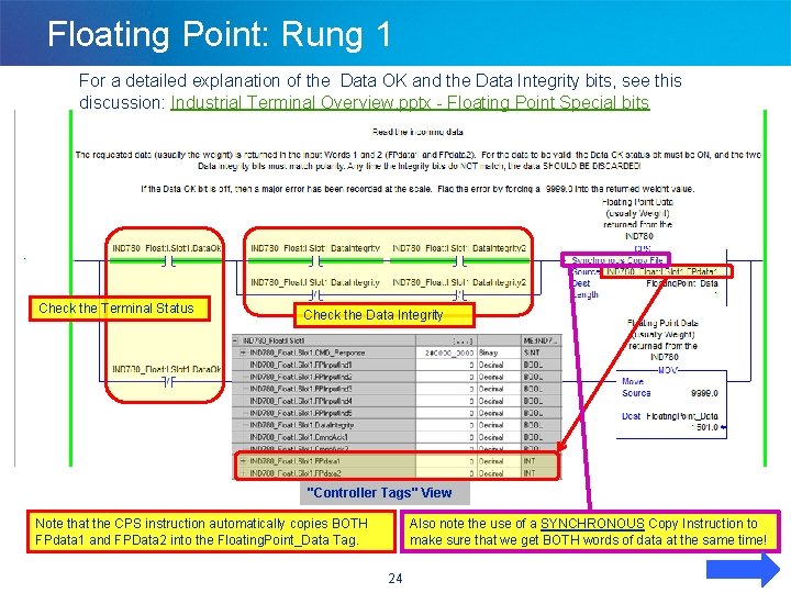 Floating Point: Rung 1 For a detailed explanation of the Data OK and the