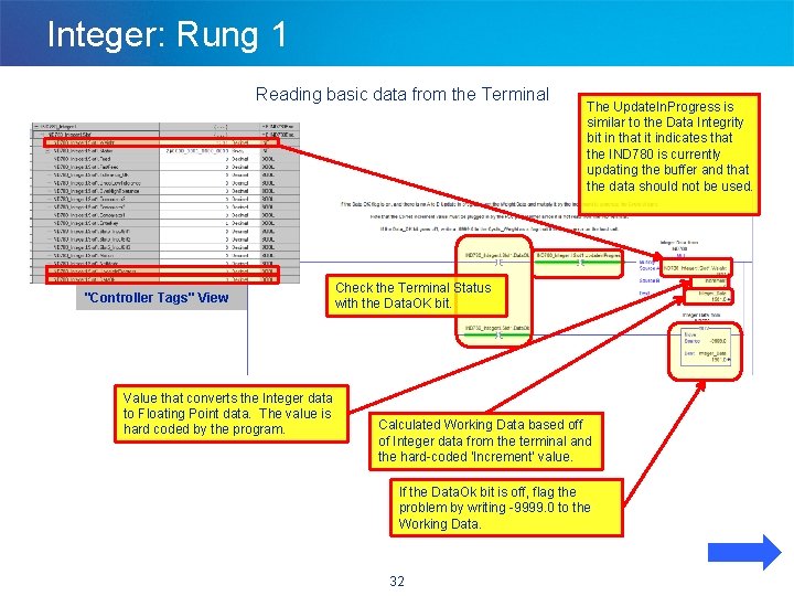 Integer: Rung 1 Reading basic data from the Terminal "Controller Tags" View Value that