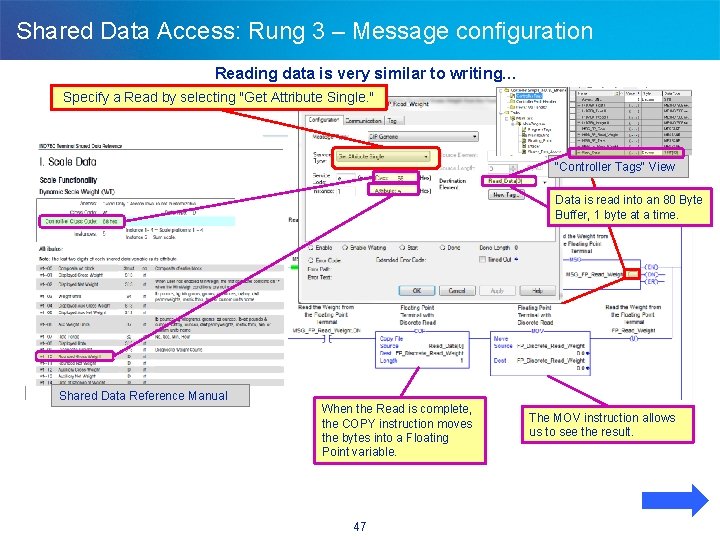 Shared Data Access: Rung 3 – Message configuration Reading data is very similar to