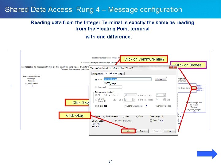 Shared Data Access: Rung 4 – Message configuration Reading data from the Integer Terminal