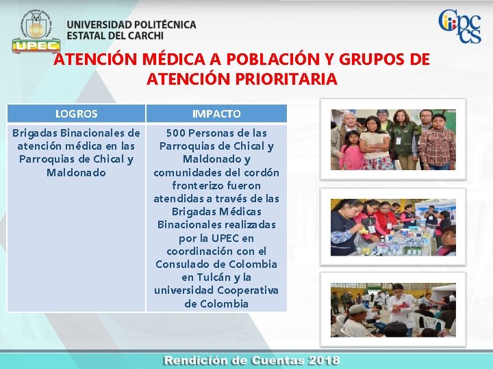 ATENCIÓN MÉDICA A POBLACIÓN Y GRUPOS DE ATENCIÓN PRIORITARIA LOGROS IMPACTO Brigadas Binacionales de