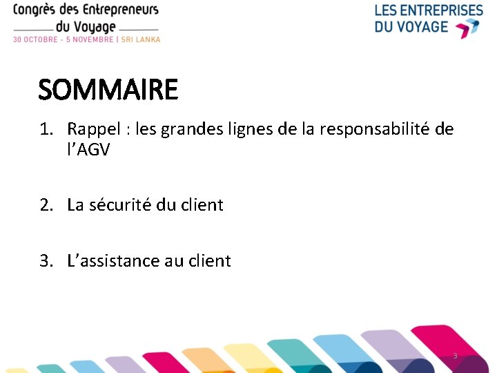 SOMMAIRE 1. Rappel : les grandes lignes de la responsabilité de l’AGV 2. La