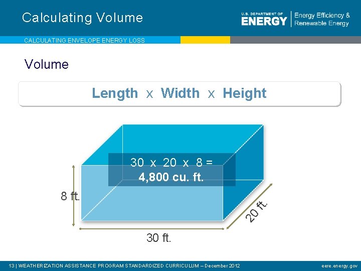 Calculating Volume CALCULATING ENVELOPE ENERGY LOSS Volume Length x Width x Height 30 x
