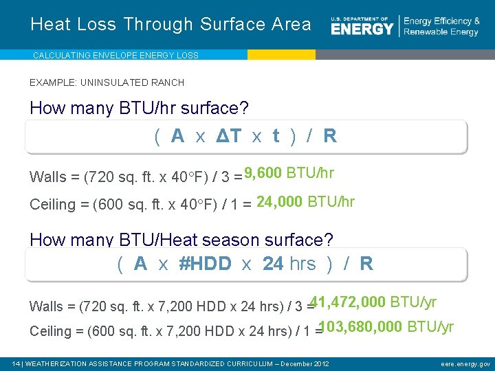 Heat Loss Through Surface Area CALCULATING ENVELOPE ENERGY LOSS EXAMPLE: UNINSULATED RANCH How many