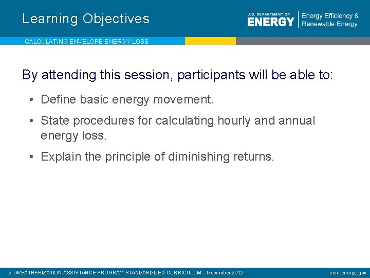 Learning Objectives CALCULATING ENVELOPE ENERGY LOSS By attending this session, participants will be able