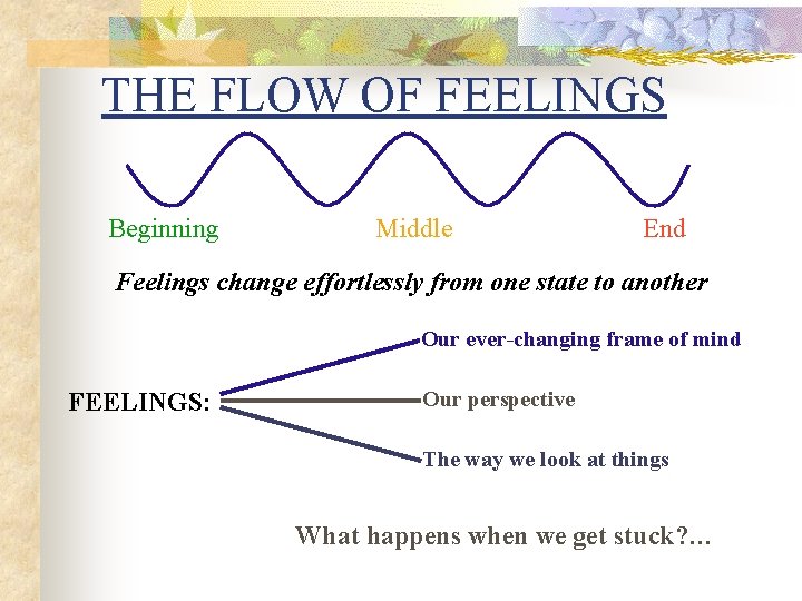 THE FLOW OF FEELINGS Beginning Middle End Feelings change effortlessly from one state to THE FLOW OF FEELINGS Beginning Middle End Feelings change effortlessly from one state to