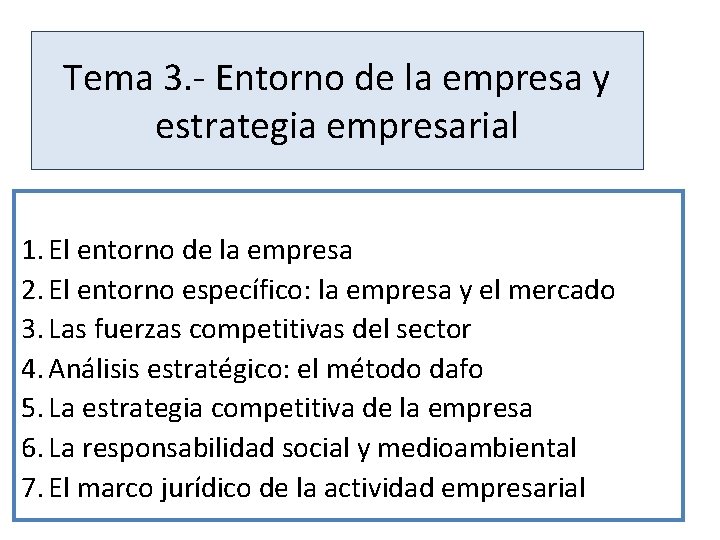 Tema 3. - Entorno de la empresa y estrategia empresarial 1. El entorno de