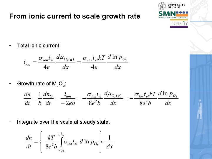 From ionic current to scale growth rate • Total ionic current: • Growth rate