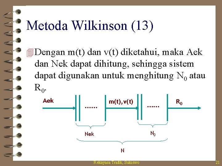 Metoda Wilkinson (13) 4 Dengan m(t) dan v(t) diketahui, maka Aek dan Nek dapat