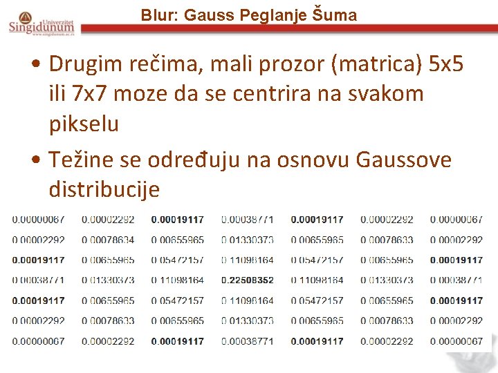 Blur: Gauss Peglanje Šuma • Drugim rečima, mali prozor (matrica) 5 x 5 ili