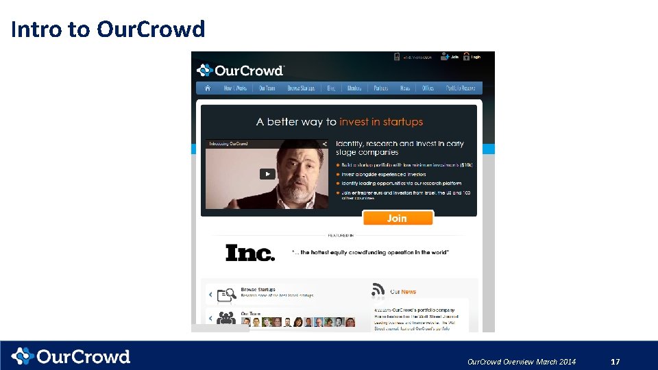 Intro to Our. Crowd Overview March 2014 17 