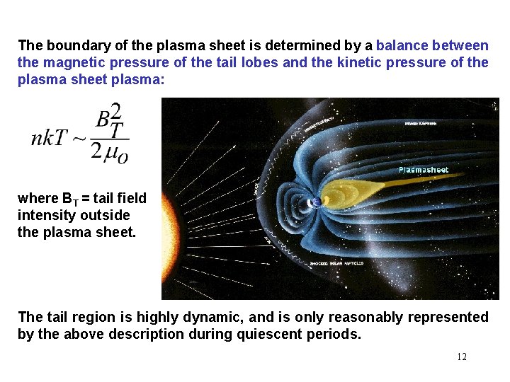 The boundary of the plasma sheet is determined by a balance between the magnetic The boundary of the plasma sheet is determined by a balance between the magnetic