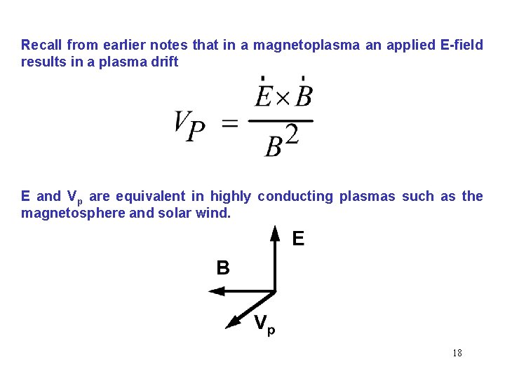 Recall from earlier notes that in a magnetoplasma an applied E-field results in a