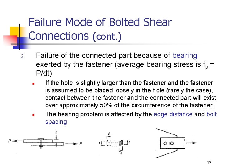 Failure Mode of Bolted Shear Connections (cont. ) Failure of the connected part because