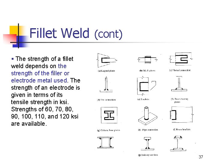 Fillet Weld (cont) § The strength of a fillet weld depends on the strength