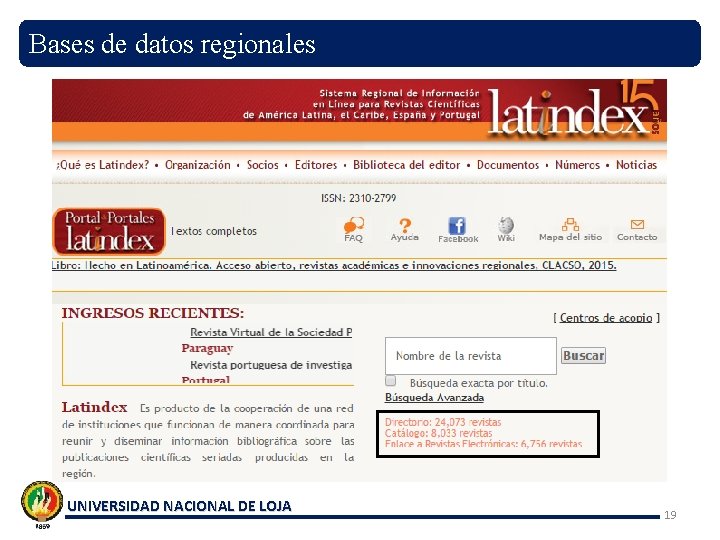 Bases de datos regionales UNIVERSIDAD NACIONAL DE LOJA 19 