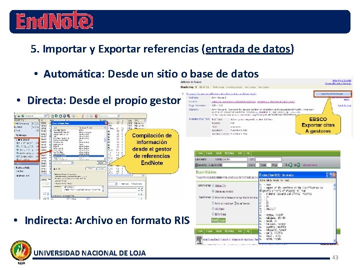 5. Importar y Exportar referencias (entrada de datos) • Automática: Automática Desde un sitio