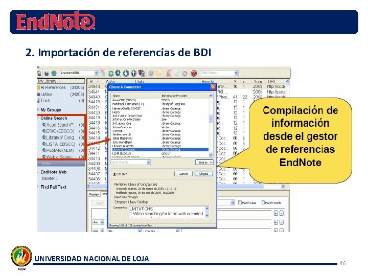2. Importación de referencias de BDI UNIVERSIDAD NACIONAL DE LOJA 46 
