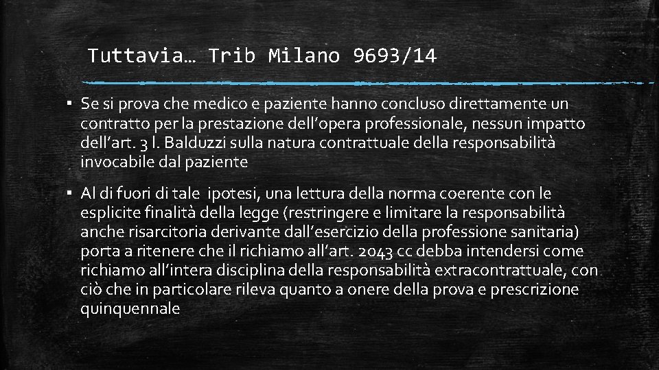 Tuttavia… Trib Milano 9693/14 ▪ Se si prova che medico e paziente hanno concluso