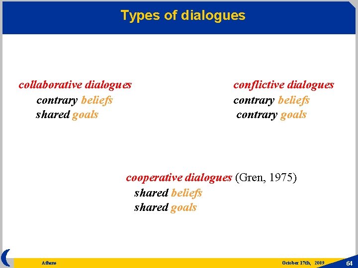Types of dialogues collaborative dialogues contrary beliefs shared goals conflictive dialogues contrary beliefs contrary