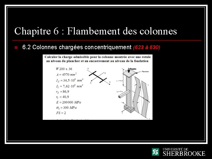 Chapitre 6 : Flambement des colonnes n 6. 2 Colonnes chargées concentriquement (623 à