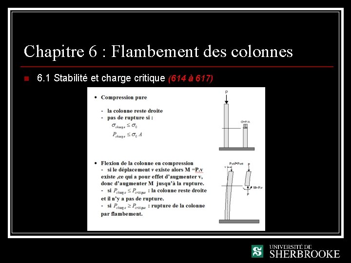 Chapitre 6 : Flambement des colonnes n 6. 1 Stabilité et charge critique (614