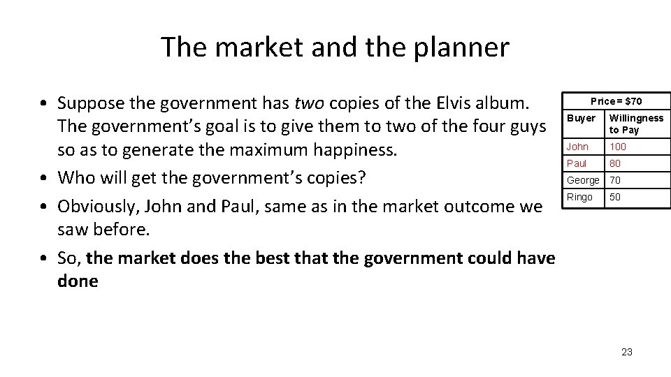 The market and the planner • Suppose the government has two copies of the