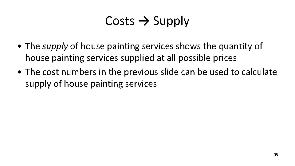 Costs → Supply • The supply of house painting services shows the quantity of