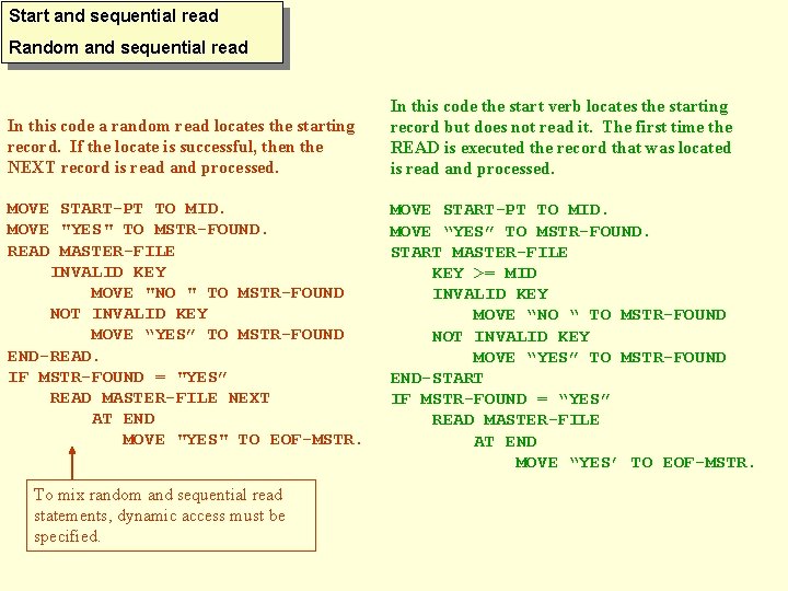 Start and sequential read Random and sequential read In this code a random read