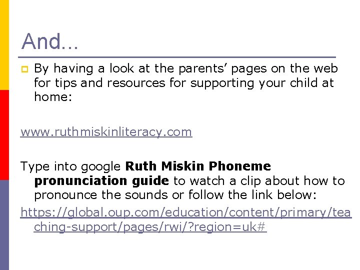 And. . . p By having a look at the parents’ pages on the