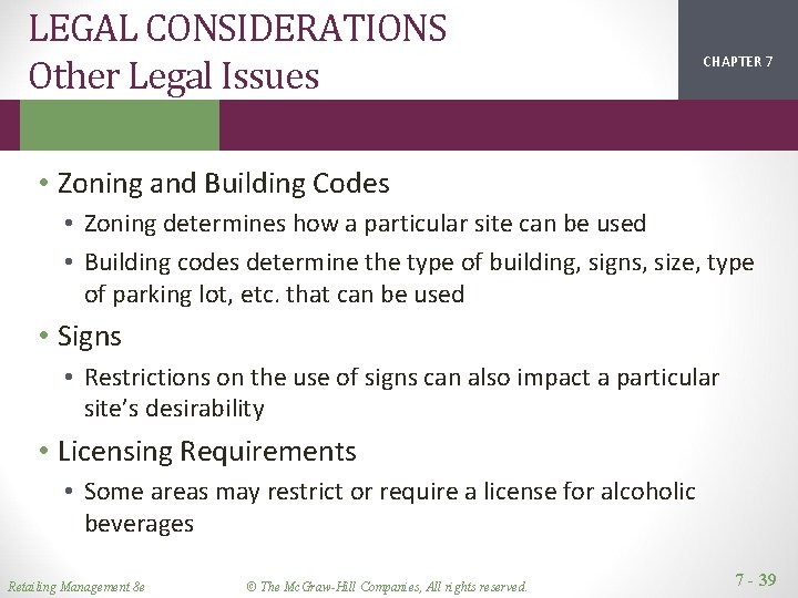 LEGAL CONSIDERATIONS Other Legal Issues CHAPTER 1 2 7 • Zoning and Building Codes LEGAL CONSIDERATIONS Other Legal Issues CHAPTER 1 2 7 • Zoning and Building Codes
