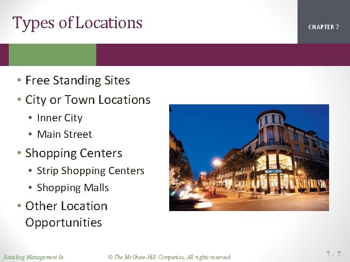 Types of Locations CHAPTER 1 2 7 • Free Standing Sites • City or Types of Locations CHAPTER 1 2 7 • Free Standing Sites • City or