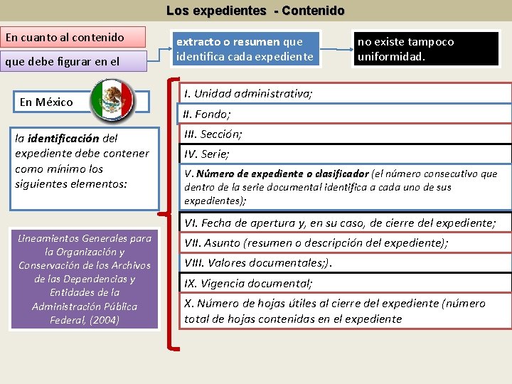 Los expedientes - Contenido En cuanto al contenido que debe figurar en el En