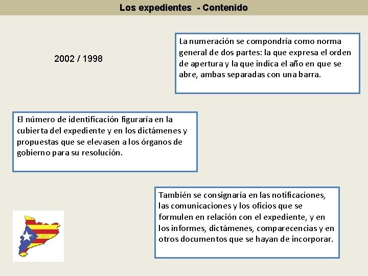 Los expedientes - Contenido 2002 / 1998 La numeración se compondría como norma general