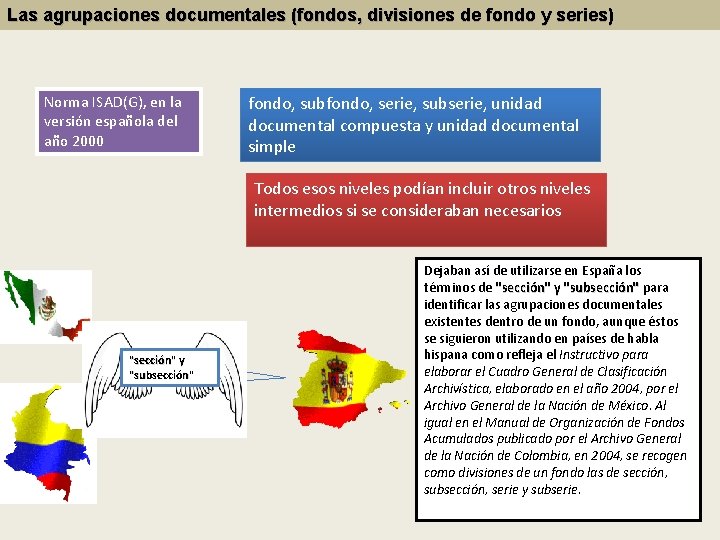 Las agrupaciones documentales (fondos, divisiones de fondo y series) Norma ISAD(G), en la versión