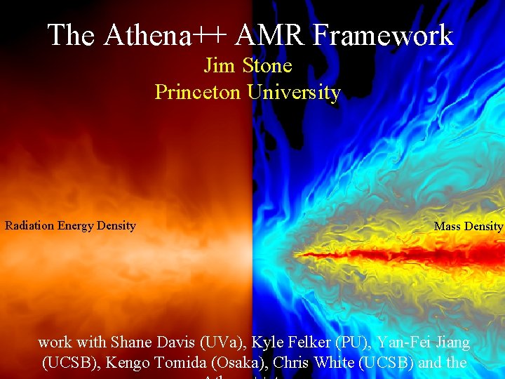 The Athena++ AMR Framework Jim Stone Princeton University Radiation Energy Density Mass Density work