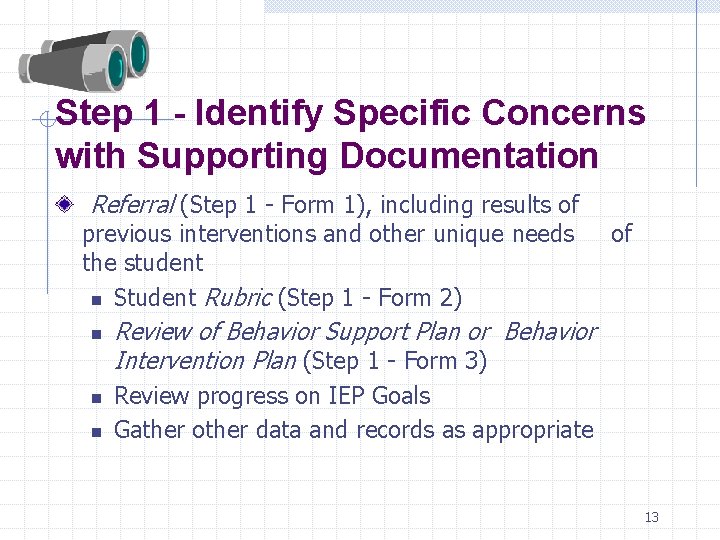 Step 1 - Identify Specific Concerns with Supporting Documentation Referral (Step 1 - Form