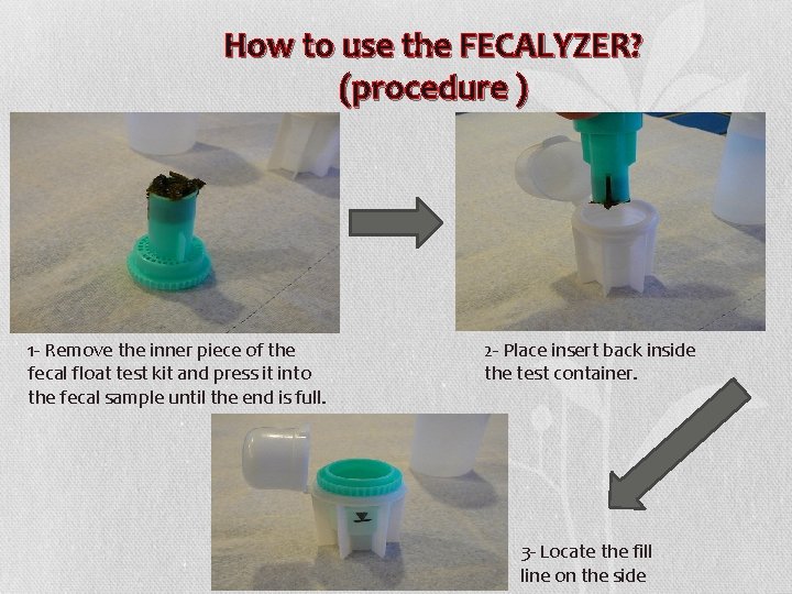 How to use the FECALYZER? (procedure ) 1 - Remove the inner piece of