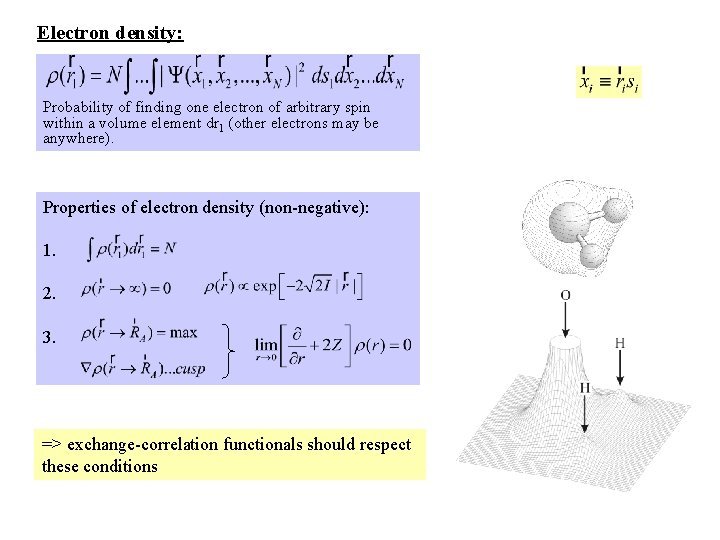 Electron density: Probability of finding one electron of arbitrary spin within a volume element