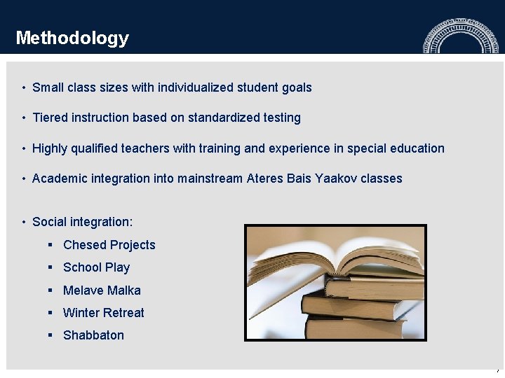 Methodology • Small class sizes with individualized student goals • Tiered instruction based on Methodology • Small class sizes with individualized student goals • Tiered instruction based on