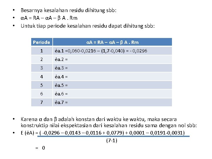  • Besarnya kesalahan residu dihitung sbb: • αA = RA – αA –